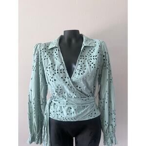 Guess Wrap Top Blouse NWT women’s M Kamy tie front Open Eyelet Y2K Cottagecore